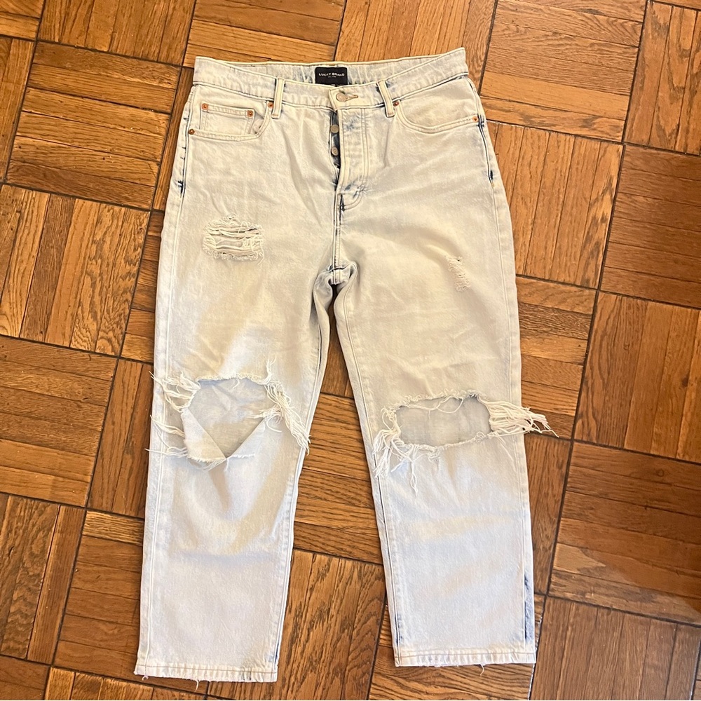 Lucky Brand Women's Light Blue Ripped Ankle Jeans 90s Loose High Rise Crop